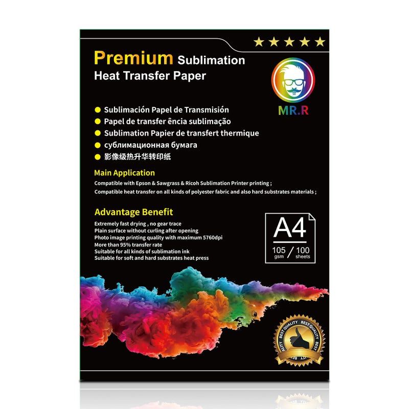 MR.R Premium Sublimation Heat Transfer Paper for EPSON and Sawgrass 105gsm A4 8.25''X11.69'',100 Sheets per Pack - Image 2